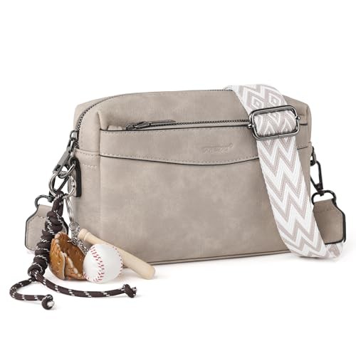 For Women, Triple Zip Crossbody Purse Cell Phone Gray