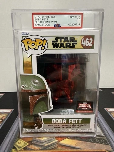 Funko PSA Graded NM-MT-8.5 2021 Star Wars "Boba Fett" Red Chrome #462 S/E Stkr