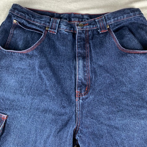 Pantalones cortos cargo vaqueros tuff designs Y2K rojo costuras bordado talla 36 - Imagen 3 de 11