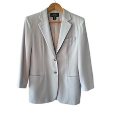 Lauren Ralph Lauren Petite 10P Worsted Wool Blazer Blue Grey Career Office Event