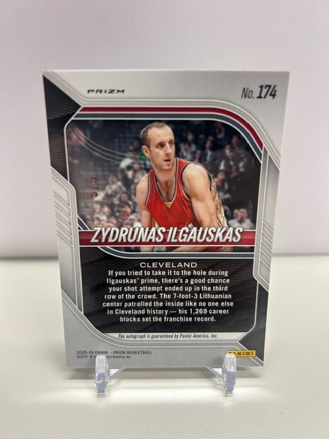 2025-26 Panini Prizm Zydrunas Ilgauskas GOLD VINYL PARALLEL Auto Card 5/5 view 2