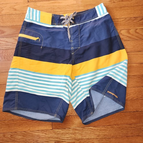 Pantalones Cortos Patagonia Para Hombres 31 Tabla Bañador Traje Azul Amarillo Rayas 9.5" - Imagen 1 de 8