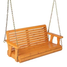2-Person Porch Swing w/ Sturdy Rustproof Metal Chains for Garden Backyard Brown