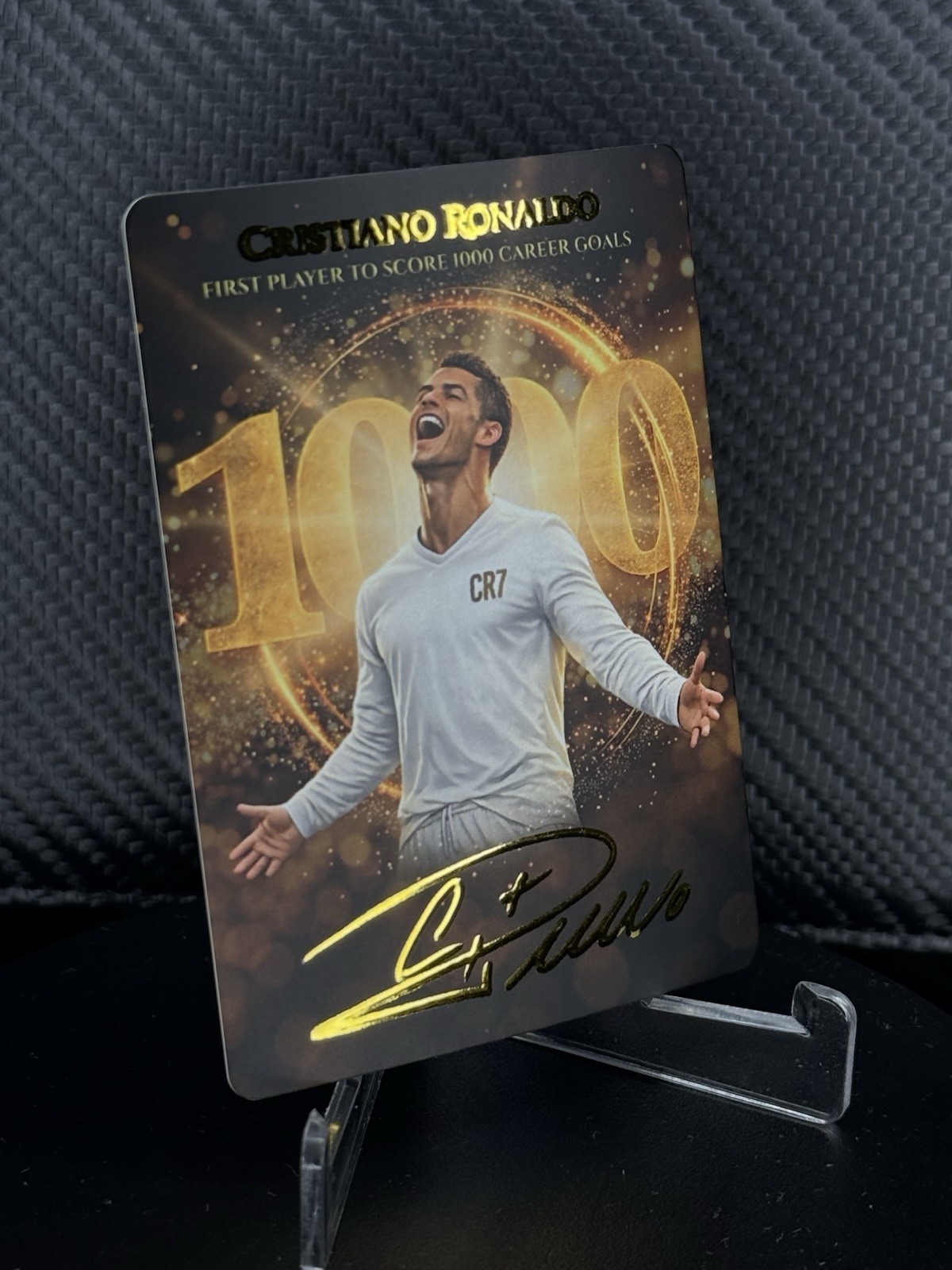 Custom Cristiano Ronaldo CR7 1000 Goals Record Gold Foil Auto 1/1 Style SSP view 2