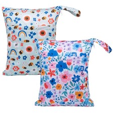 2pcs Cloth Diaper Wet Dry Bags Waterproof Reusable with Zippered Pockets Trav...
