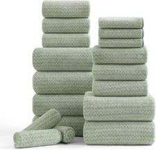 18 Piece Bath Towels Set,100 Microfiber Family Bathroom Towel with Hanging