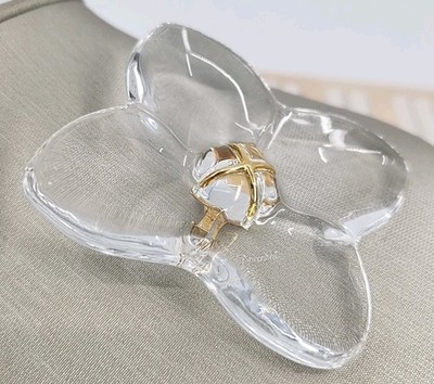 Authentic Baccarat Hortensia 18K Gold Lead Crystal Flower Brooch Pin 750 72mm