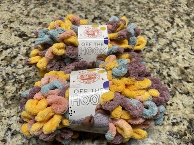 Lion Brand Off The Hook Jumbo Loop Yarn 100% Polyester Yellow Pink Blue Lot of 2