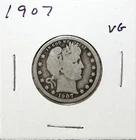 1907 US Barber 90% Silver Quarter 25c VG Very Good Free Shipping
