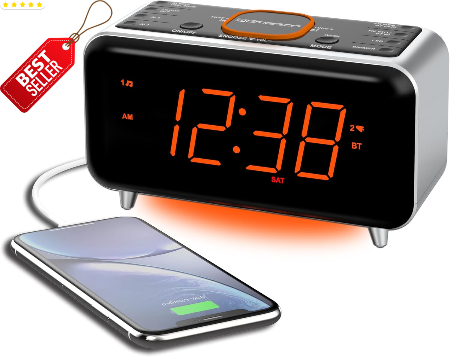SmartSet Bluetooth Dual Alarm Clock Radio 1.4" LED USB FM AUX - US