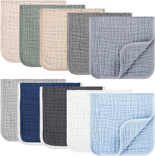 10 Pack Muslin Burp Cloths, 20X10Inch, 10 Mixed Colors, Soft Absorbent Baby Burp
