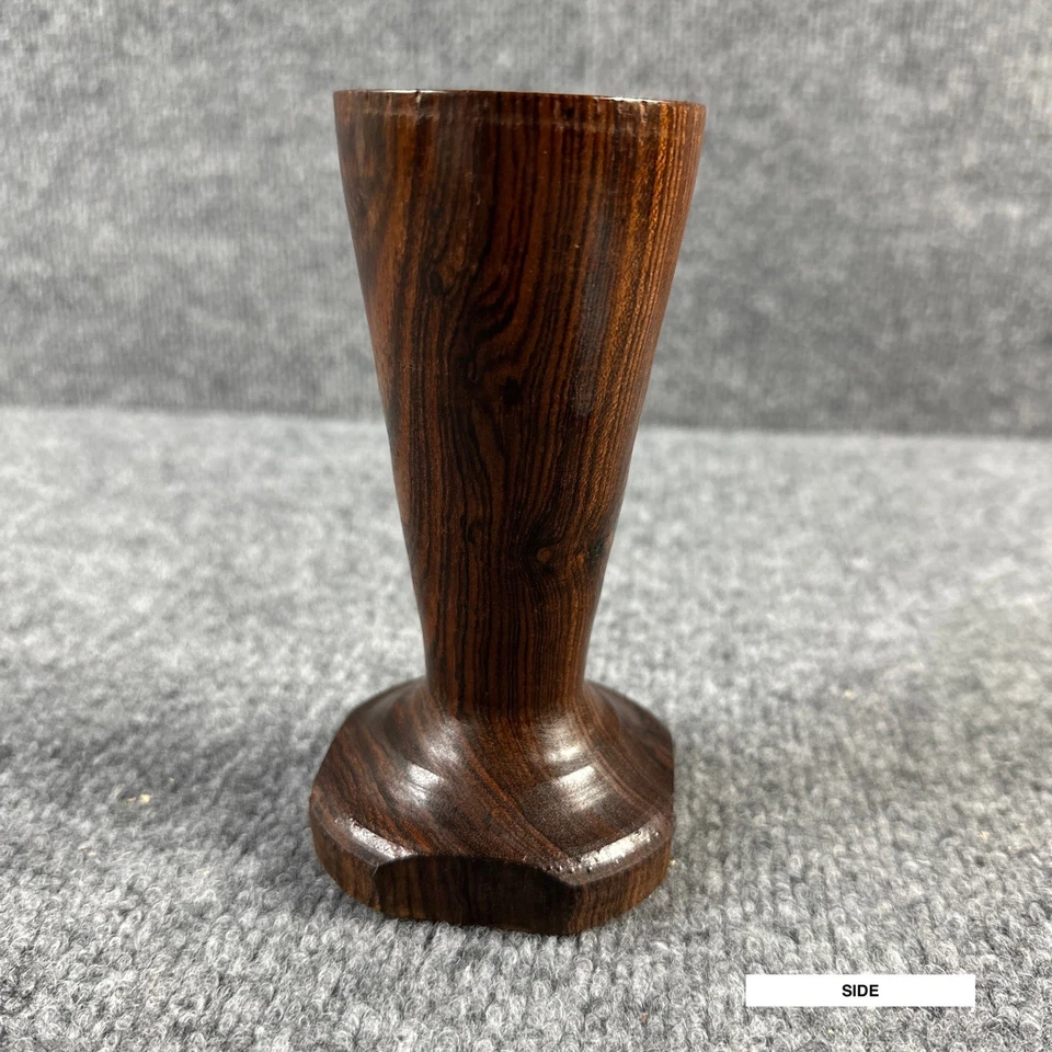 Винтажная деревянная ваза с бутонами маленькая коричневая декоративный настольный декор ручной работы - Изображение 4 из 4