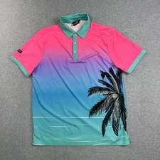 Sunday Swagger Polo Shirt Mens Large Pink Blue Palm Tree Golf Beach Gradient