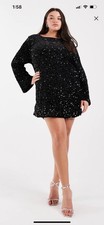 ASOS Curve Sequin Back Bow Mini Dress In Black