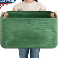 Large Cotton Rope Storage Basket Blankets Toys Clothes Collapsible W/ Handles US