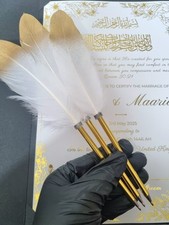 Nikkah Feather Pen Certificate White Gold Qabool Hai Islamic Wedding Guestbook