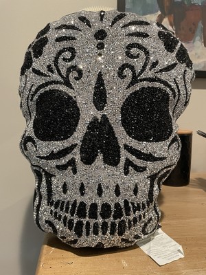 Sparkles Home Skull Pillow Decor Embellished With Rhinestones . Black And Silver