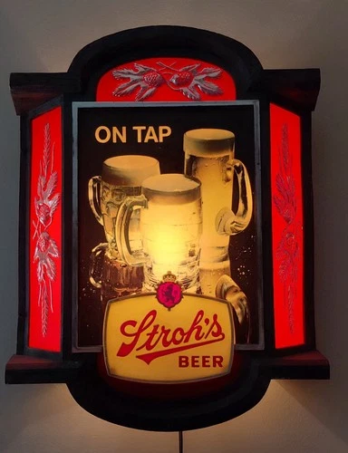 Rare Strolh Vintage Light Beer Sign Lighted Illuminated