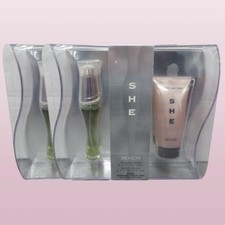 REVLON SHE COLOGNE SPRAY 0.5 OZ AND BODY LOTION 2 OZ VANITY TRAY GIFT SET 2PCS