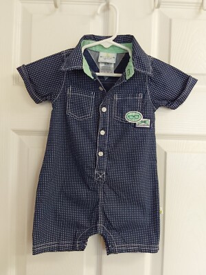 Duck Duck Goose S/S Boys Button-Up Blue Romper W/''Mr. Handsome'' Size 18 Mos.