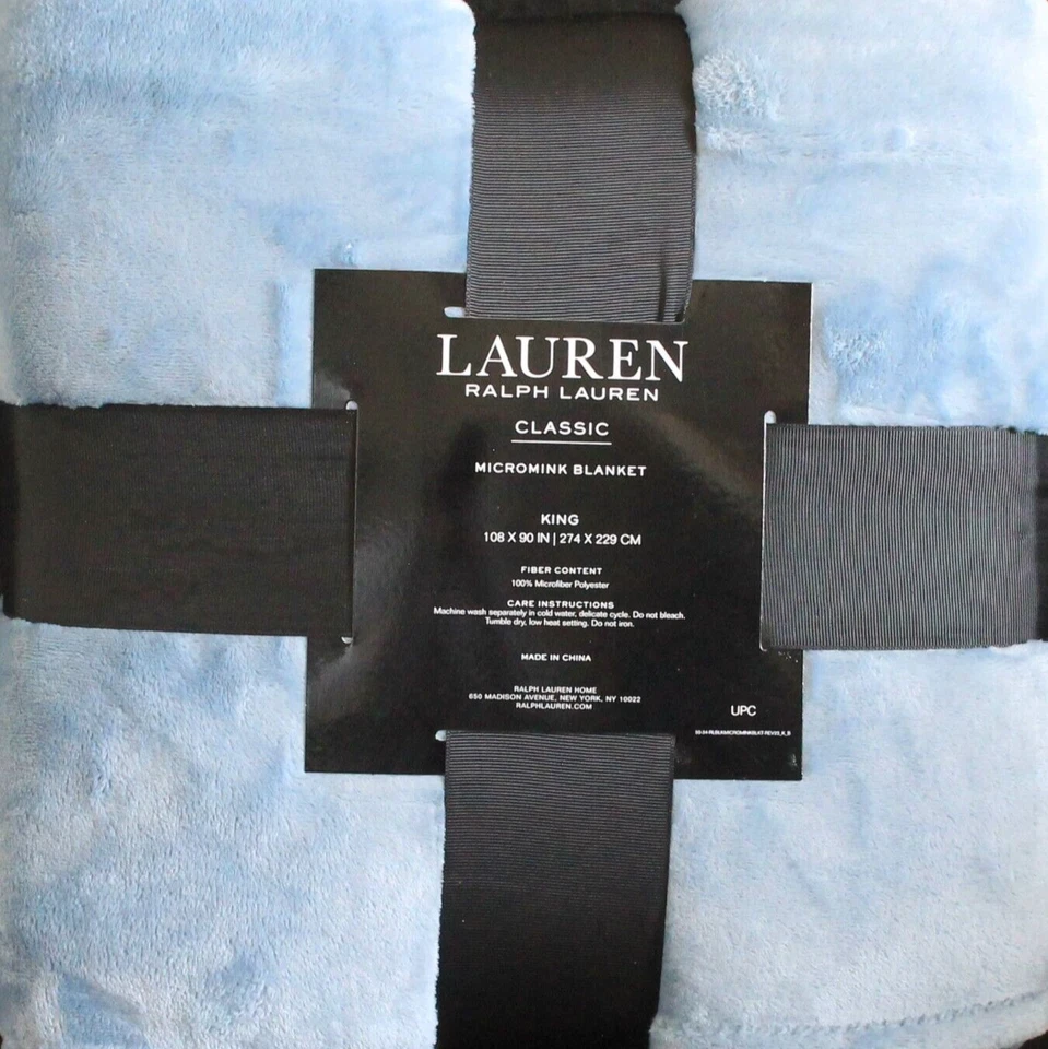 Manta Ralph Lauren Clásica Micromink King Azul Claro 108"x90" Lujosamente Suave Foto 3 de 4