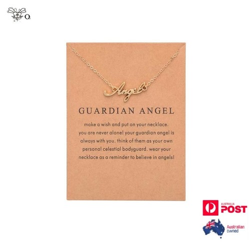 Guardian Angel Word Pendant Gold Chain 