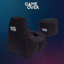 Game Over Red Bean Bag Chair with Footstool Large High Back Gamer Beanbag Seat