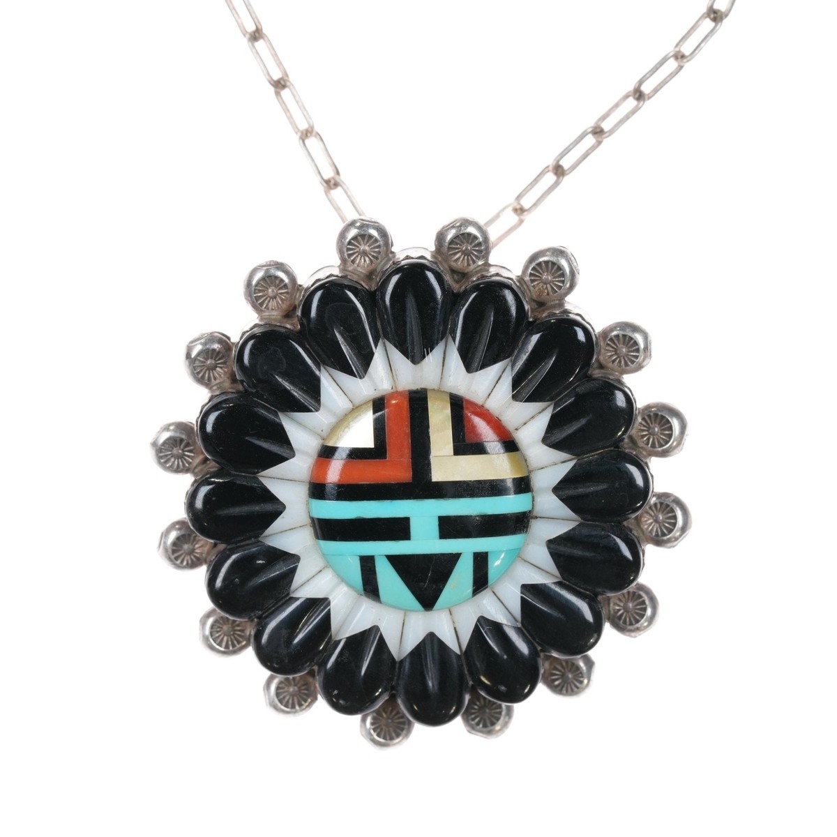 Andrew Dewa Zuni Sterling Multi-stone inlay sunface penant Andrew Dewa Zuni Sterling Multi-stone inlay sunface penant
