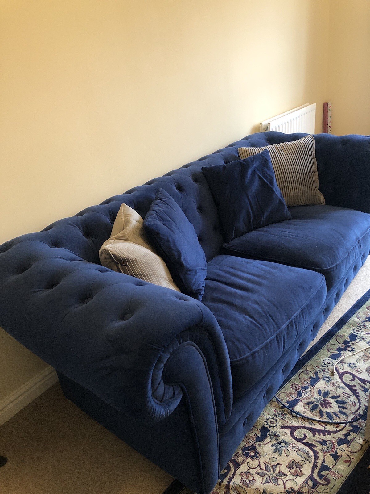 Bronte Velvet Chesterfield Sofa Bed, 3Seats/Double Bed Navy Blue
