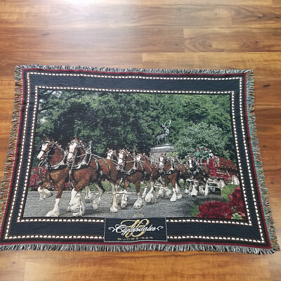 Vintage Budweiser Clydesdales Tapestry Throw Blanket  Horse Wall Hanging 65x50