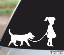 GIRL WALKING JACK RUSSELL TERRIER DOG Vinyl Decal Sticker Car Rear Window Bumper