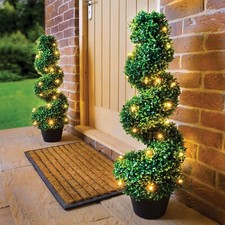 1 x 80cm Pre-Lit Topiary Swirl Tree Artificial Garden Patio