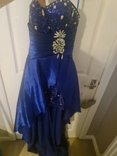 Bejewelled blue Sequin satin Layered high low ruched ball gown dress Size Small