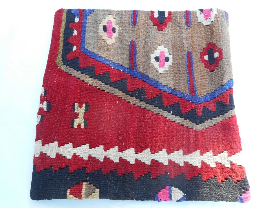 Capa de travesseiro Kilim exclusiva 16x16" estojo de tapete Kilim zíper escondido trabalho incrível - Imagem 3 de 4