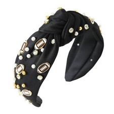 Football Knotted Headband Pearl Rhinestone Game Day Headbands for Women Top K...