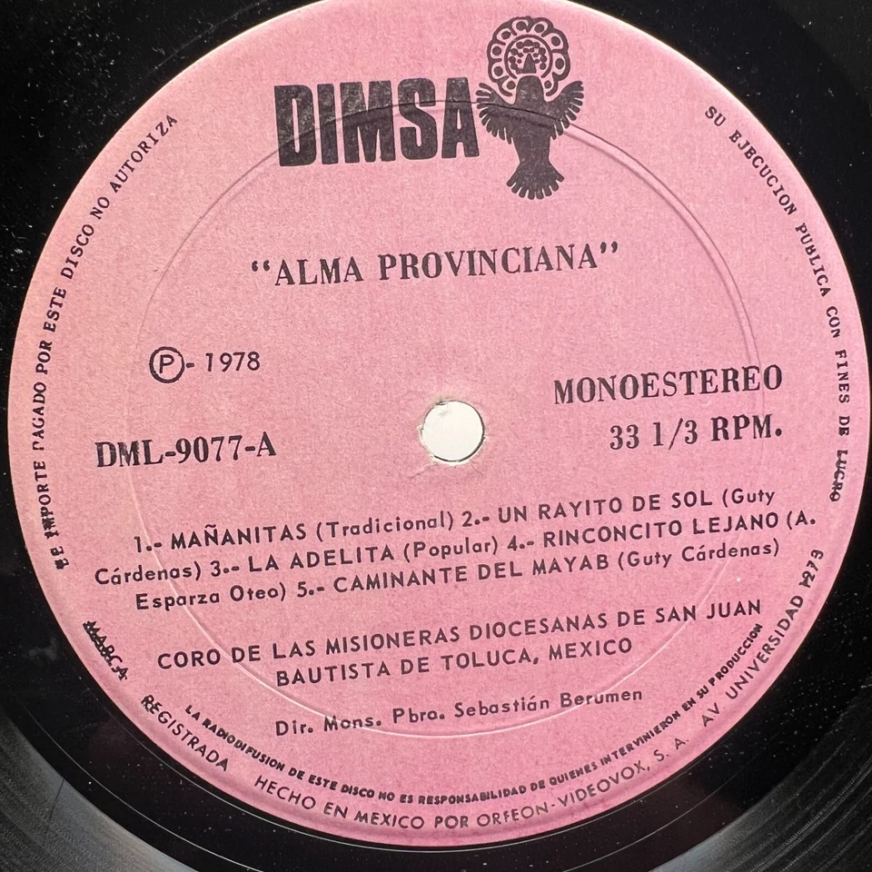 ALMA PROVINCIANA Coro De Las Misioneras - VINYL LP Dimsa 1978 - DML 9077 MEXICO - Image 4 of 4