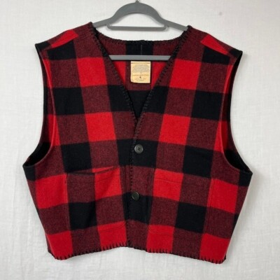 Working Horse Wool Vest Womens XL Buffalo Plaid Cropped Western Preppy Cozy