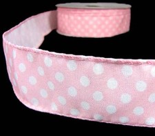 5 Yards Light Pink Pastel Baby Polka Dot Wired Ribbon 1 1/2"W