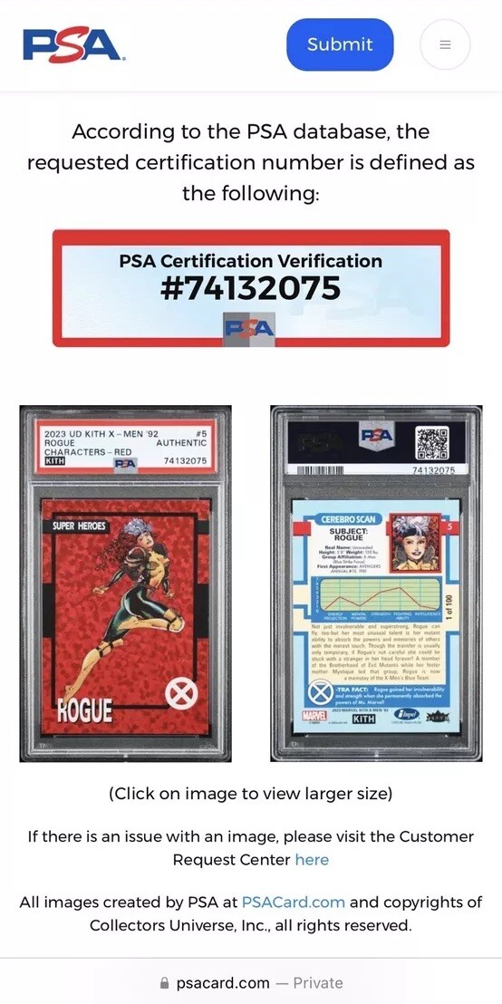 Kith X-Men PSA Trading Card 