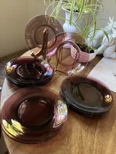 Vintage Vereco France Amethyst Purple Glass Plates Set of 15- 7.5”