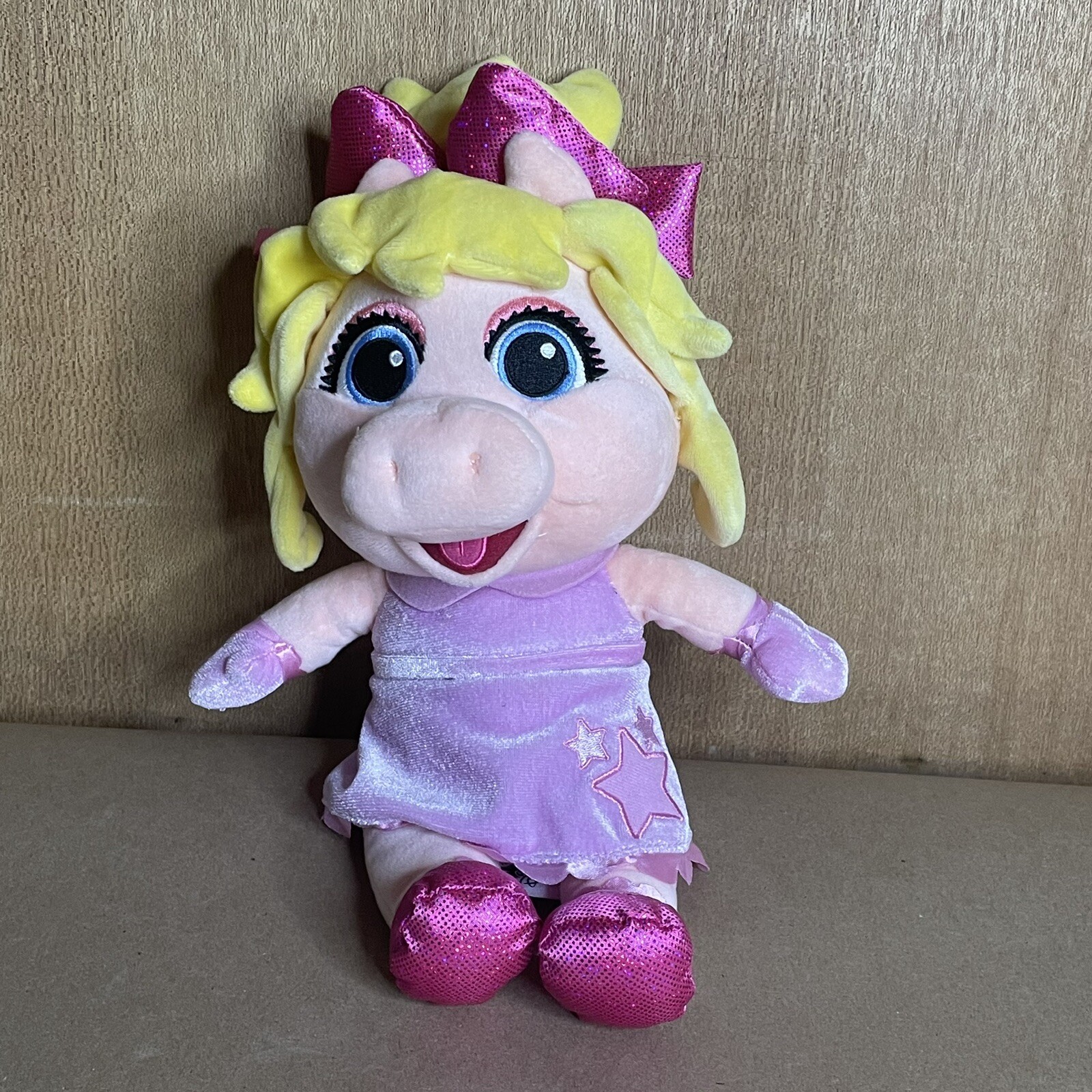 Disney Store Miss Piggy Muppet Babies Plush Soft Pig Pink 12" Shiny Shoes/Bow