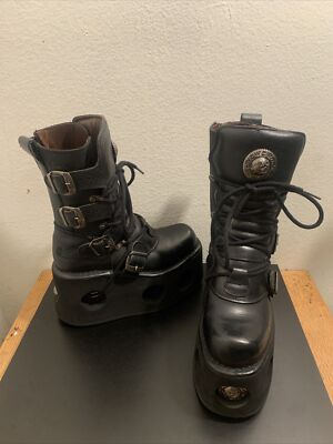New Rock Planet Leather Boots With Springs Goth Emo Punk Biker