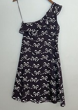 Banana Republic Ruffled One Shoulder Bow Print A-Line Dress Purple White Sz 6P