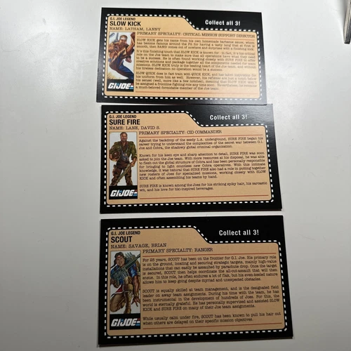 GI Joe Cobra Joe Con 2018 Exclusive File Card Set Sure Fire Slow Kick Scout