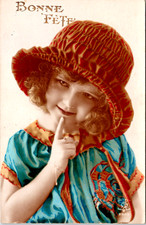 RPPC Hand Tint Sweet Girl Curls Winsome Bonnet Studio Posed WOB 1926 N-481