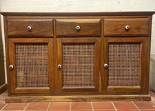 Wood & Rattan Sideboard with Woven Doors, 3 Drawers 3 Doors, Brown