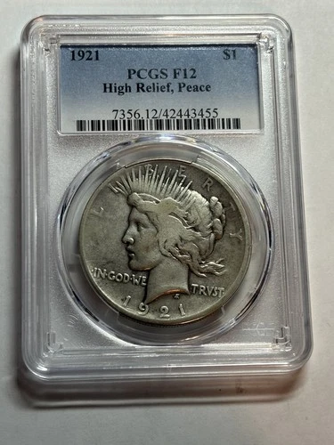 1921 PEACE SILVER DOLLAR PCGS F12 NICE ORIGINAL HIGH RELIEF KEY DATE
