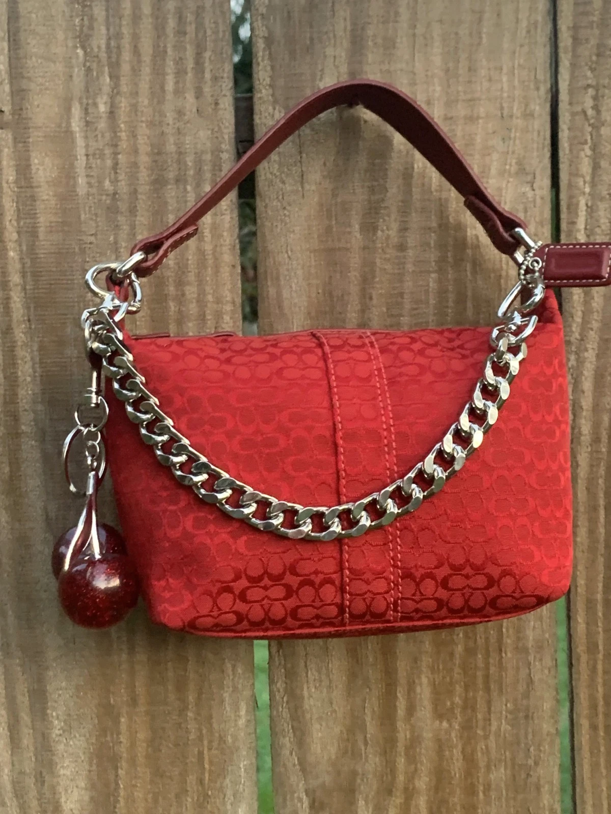 Borsa Coach Vintage Soho Rossa Hobo Tela Pelle Firmata a Mano
