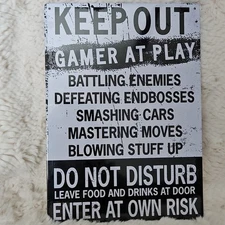 Keep Out Gamer At Play Metal Sign Man Cave Novelty Wall Decor