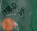 1938-D LINCOLN WHEAT-BACK PENNY - GRADES "VERY FINE"
